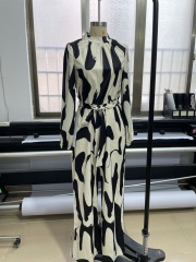 GXZ Women's Abstract Print High-Neck Jumpsuit Elegant Wide-Leg Design