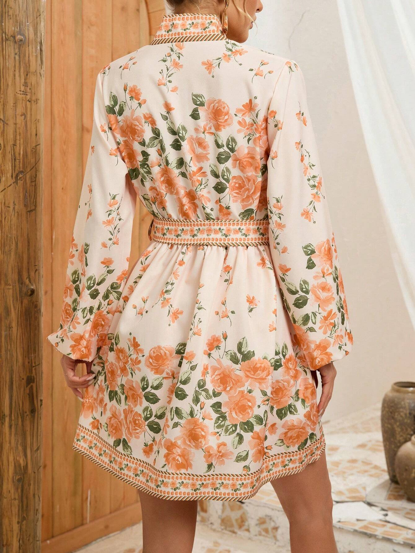 GXZ Women's Floral Boho Mini Dress | Long Sleeve Casual Chic