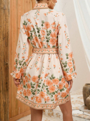 GXZ Women's Floral Boho Mini Dress | Long Sleeve Casual Chic