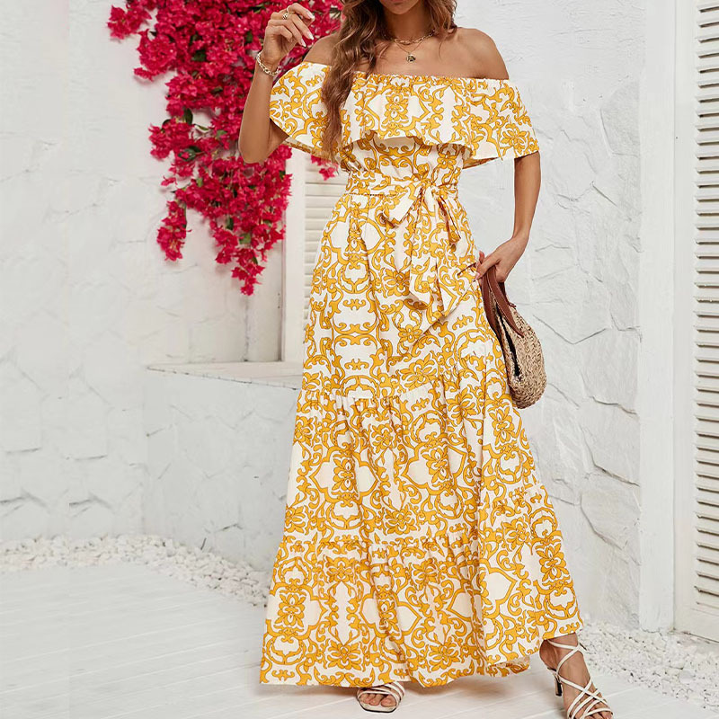 GXZ Women's Off-Shoulder Bohemian Maxi Dress | Summer Beach Style