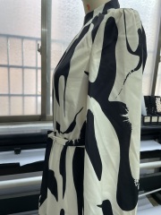 GXZ Women's Abstract Print High-Neck Jumpsuit Elegant Wide-Leg Design