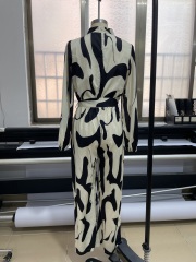 GXZ Women's Abstract Print High-Neck Jumpsuit Elegant Wide-Leg Design