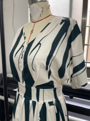 GXZ Women's Abstract Pattern V-Neck Midi Dress | Elegant Casual Wear