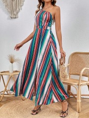 GXZ Women's One-Shoulder Striped Maxi Dress | Elegant Summer Look