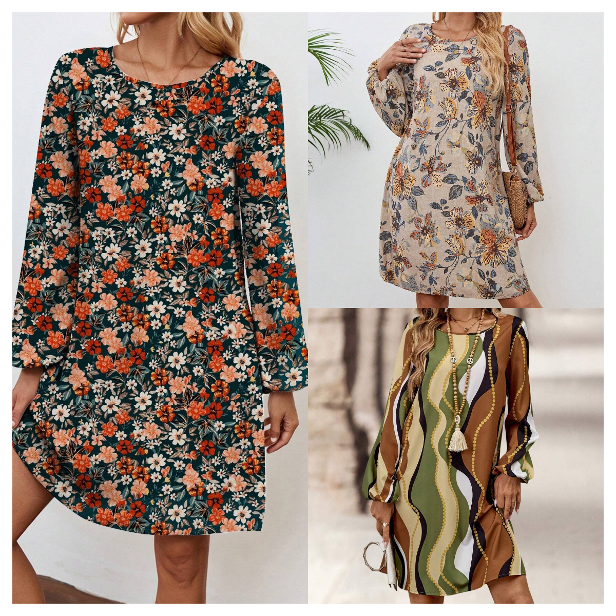 GXZ Women's Floral Print Long-Sleeve Shift Dress | Casual Elegance