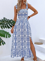 GXZ Women's Blue Floral Maxi Dress | Sleeveless Summer Style