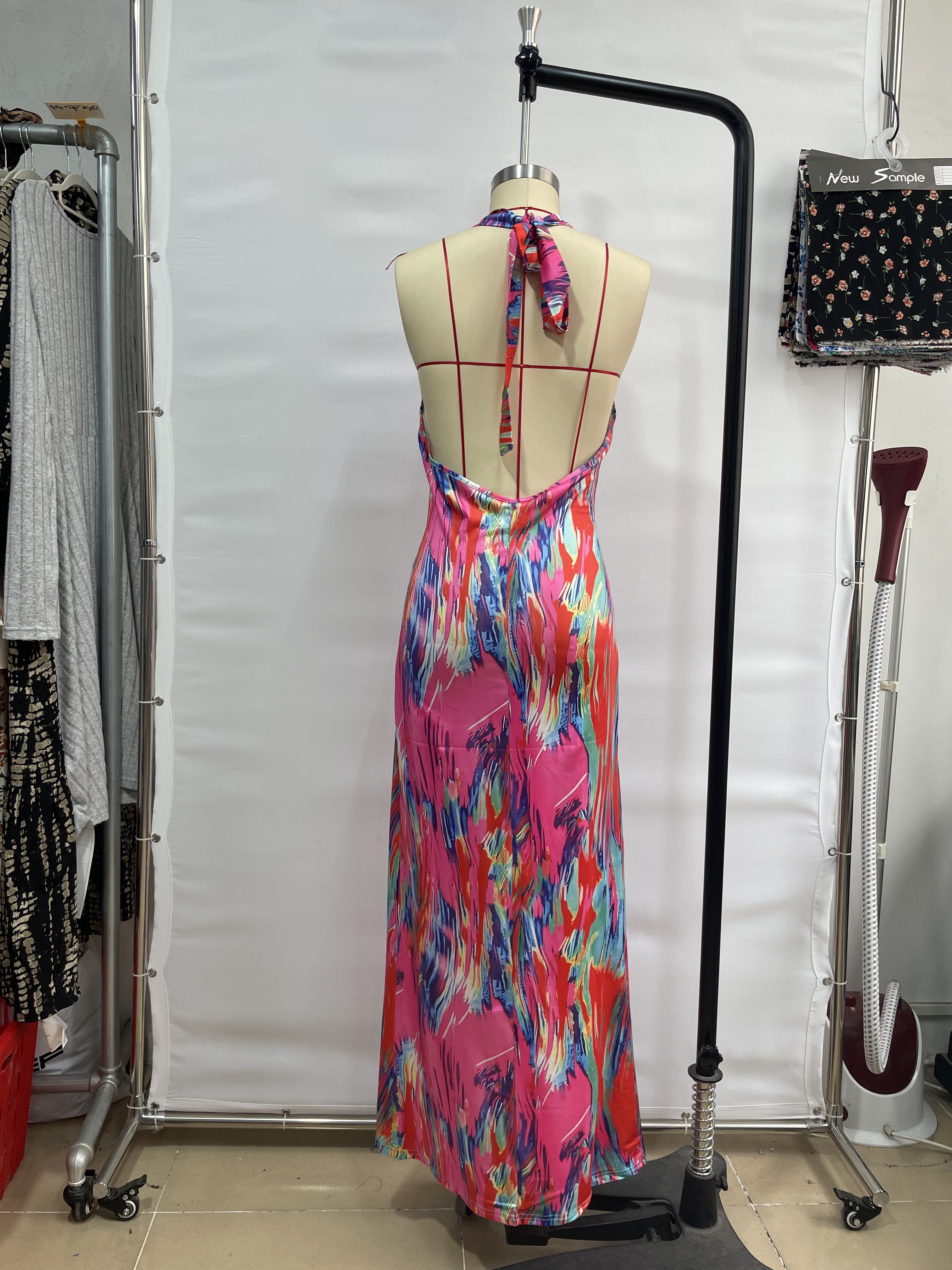 GXZ Women’s Abstract Halter Maxi Dress | Vibrant Summer Look