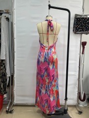 GXZ Women’s Abstract Halter Maxi Dress | Vibrant Summer Look