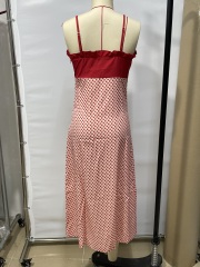 GXZ Vintage Red and White Maxi Dress | Spaghetti Strap Retro Sundress