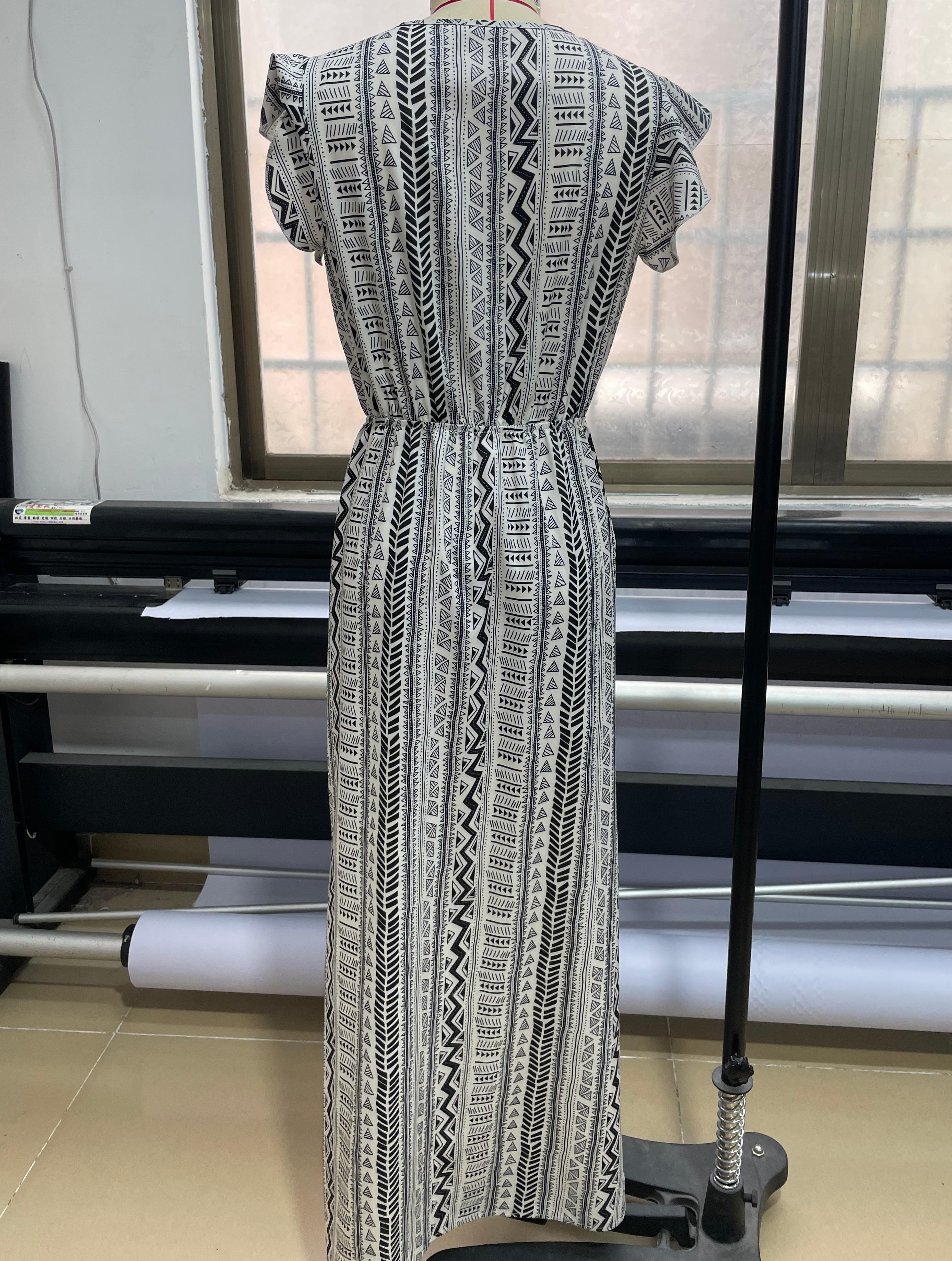 GXZ Women's Tribal Print Maxi Dress with Side Slit | Boho Chic