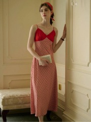 GXZ Vintage Red and White Maxi Dress | Spaghetti Strap Retro Sundress