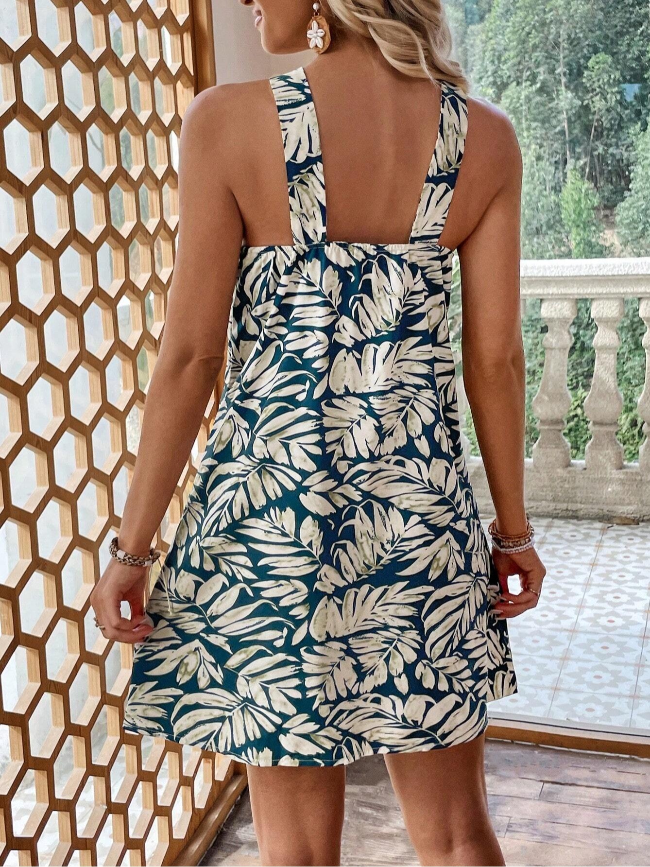 GXZ Halter Neck Tropical Mini Dress | Summer Vacation Style
