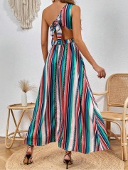 GXZ Women's One-Shoulder Striped Maxi Dress | Elegant Summer Look