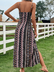 GXZ Women's Boho Print Maxi Dress | Adjustable Straps & Side Slit