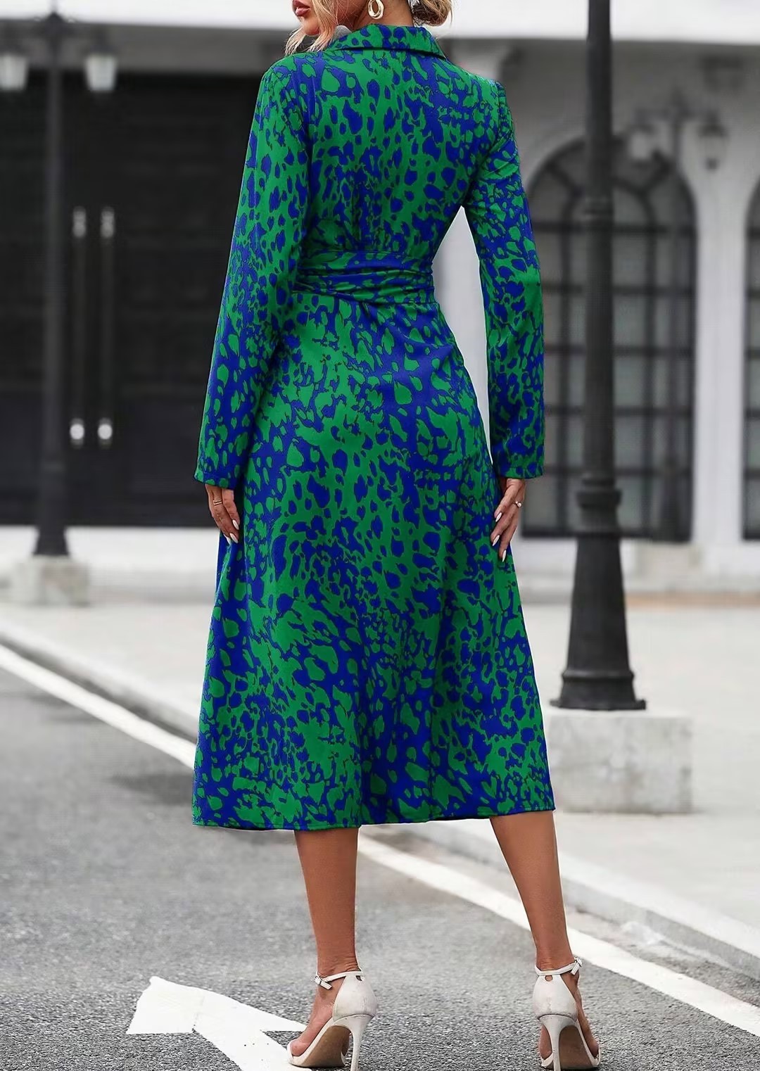 GXZ Women's Button-Down Belted Midi Dress | Leopard Print Elegance