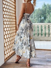 GXZ Spaghetti Strap Tropical Maxi Dress | Elegant Summer Style