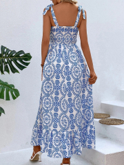 GXZ Women's Blue Floral Maxi Dress | Sleeveless Summer Style