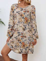 GXZ Women's Floral Print Long-Sleeve Shift Dress | Casual Elegance