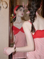 GXZ Vintage Red and White Maxi Dress | Spaghetti Strap Retro Sundress