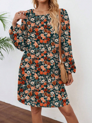 GXZ Women's Floral Print Long-Sleeve Shift Dress | Casual Elegance