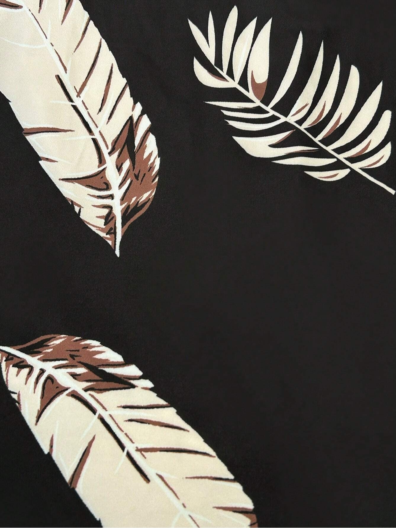 GXZ Black Tropical Leaf Mini Dress | Casual V-Neck Summer Dress