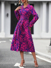 GXZ Women's Button-Down Belted Midi Dress | Leopard Print Elegance