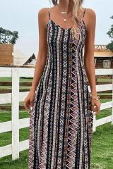 GXZ Women's Boho Print Maxi Dress | Adjustable Straps & Side Slit