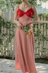 GXZ Vintage Red and White Maxi Dress | Spaghetti Strap Retro Sundress