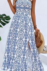GXZ Women's Blue Floral Maxi Dress | Sleeveless Summer Style