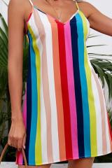GXZ Women's Multicolor Striped Mini Dress | Vibrant Summer Style