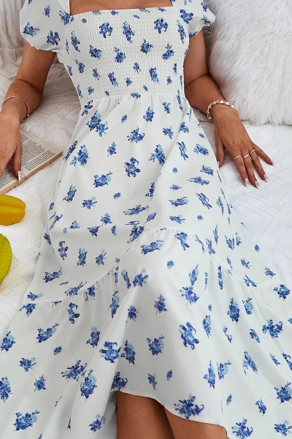 GXZ Women’s Floral Smocked Midi Dress | Casual Elegance
