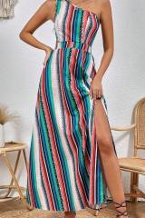 GXZ Women's One-Shoulder Striped Maxi Dress | Elegant Summer Look