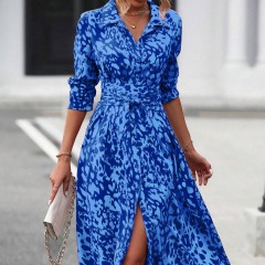 GXZ Women's Button-Down Belted Midi Dress | Leopard Print Elegance