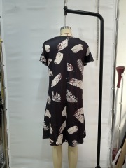 GXZ Black Tropical Leaf Mini Dress | Casual V-Neck Summer Dress