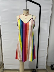 GXZ Women's Multicolor Striped Mini Dress | Vibrant Summer Style