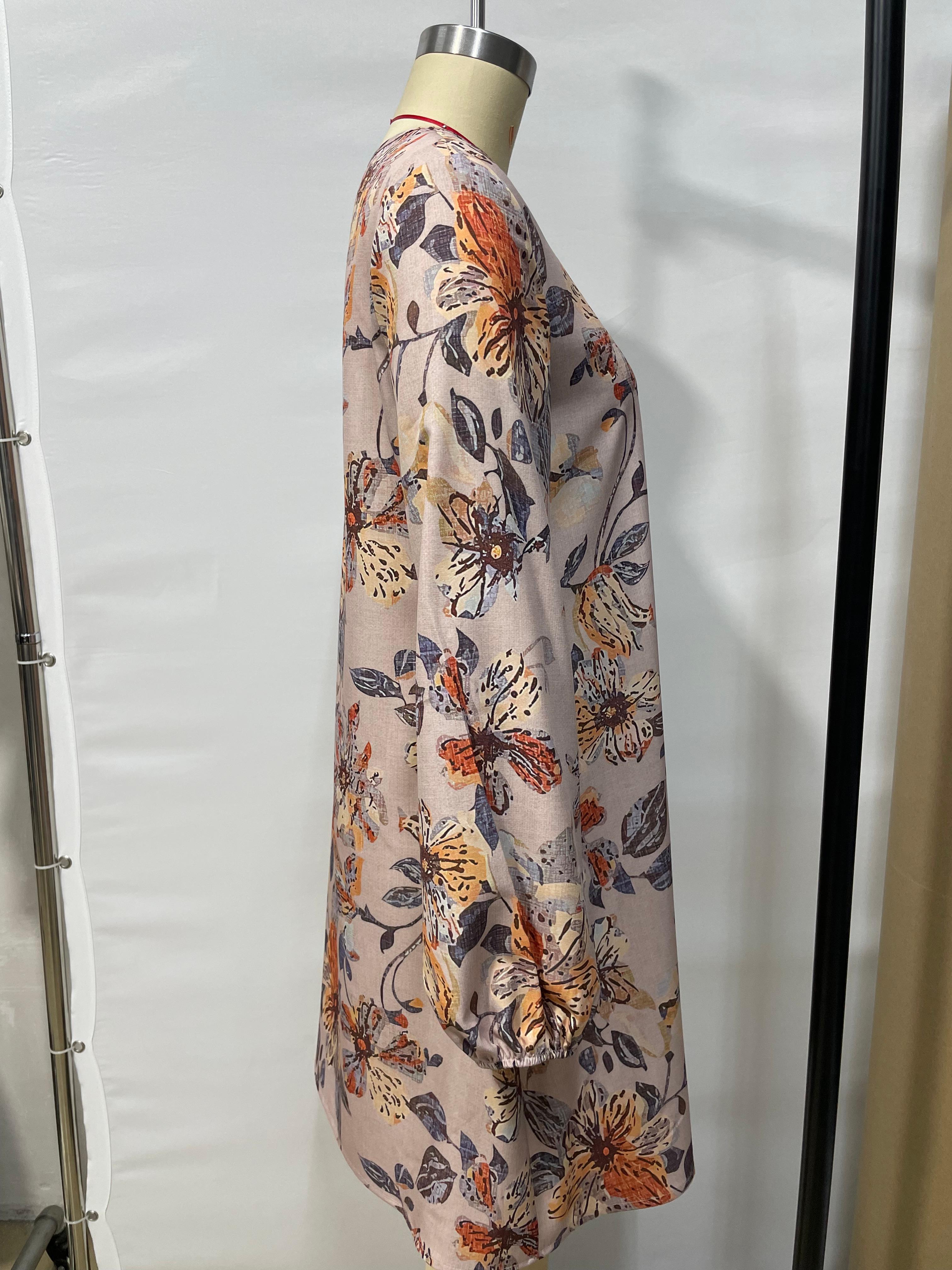 GXZ Women's Floral Print Long-Sleeve Shift Dress | Casual Elegance