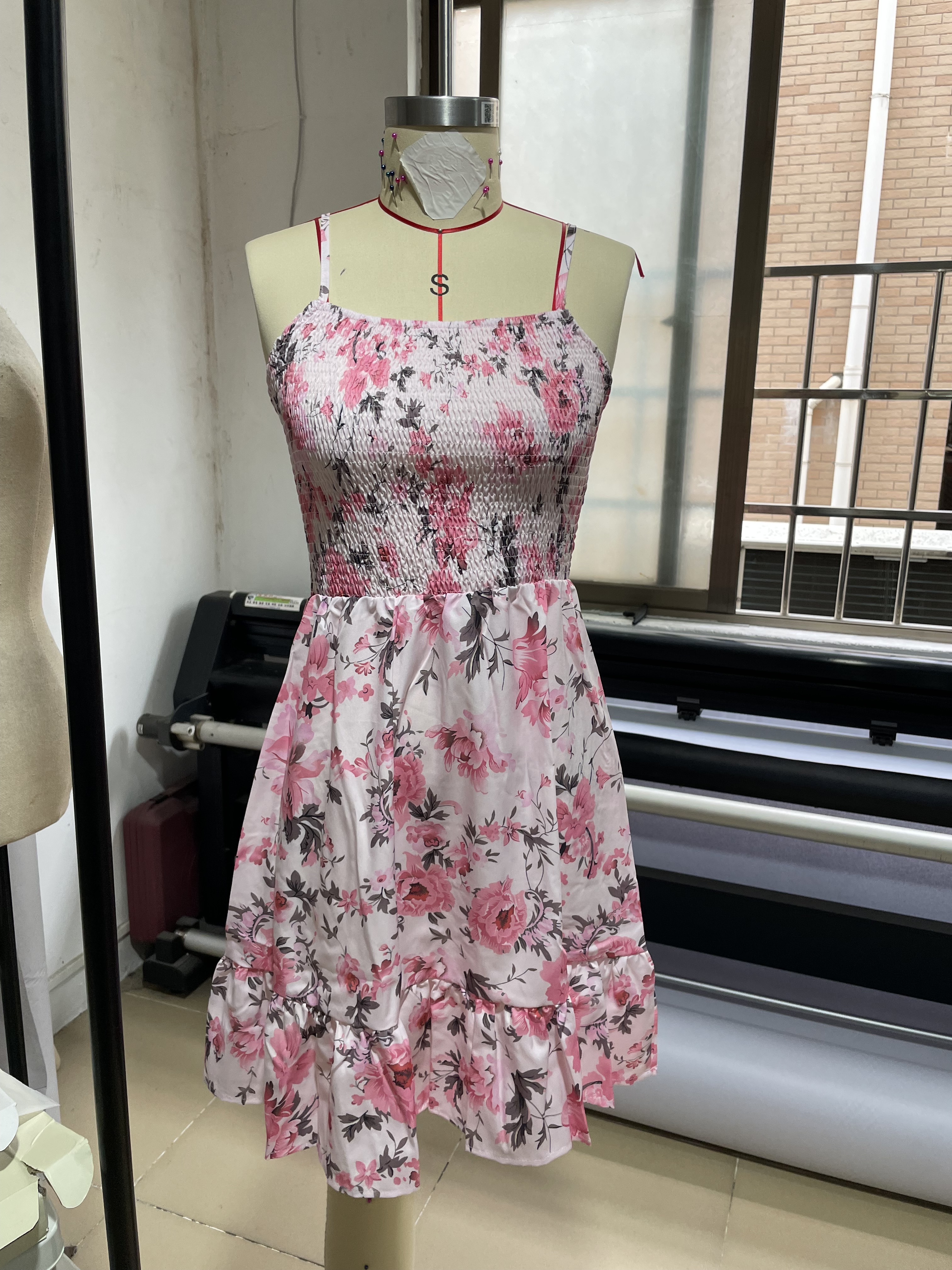 GXZ Pink Floral Summer Dress | Lightweight Ruffle Mini Dress