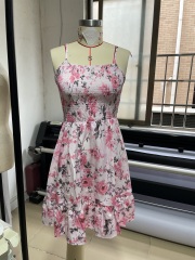 GXZ Pink Floral Summer Dress | Lightweight Ruffle Mini Dress