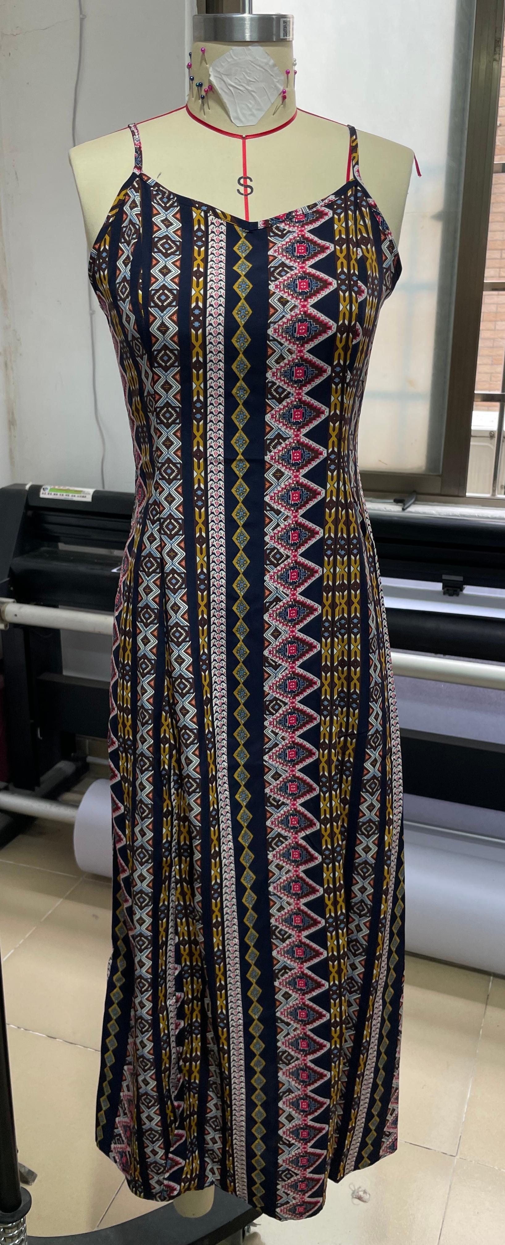 GXZ Women's Boho Print Maxi Dress | Adjustable Straps & Side Slit