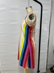 GXZ Women's Multicolor Striped Mini Dress | Vibrant Summer Style