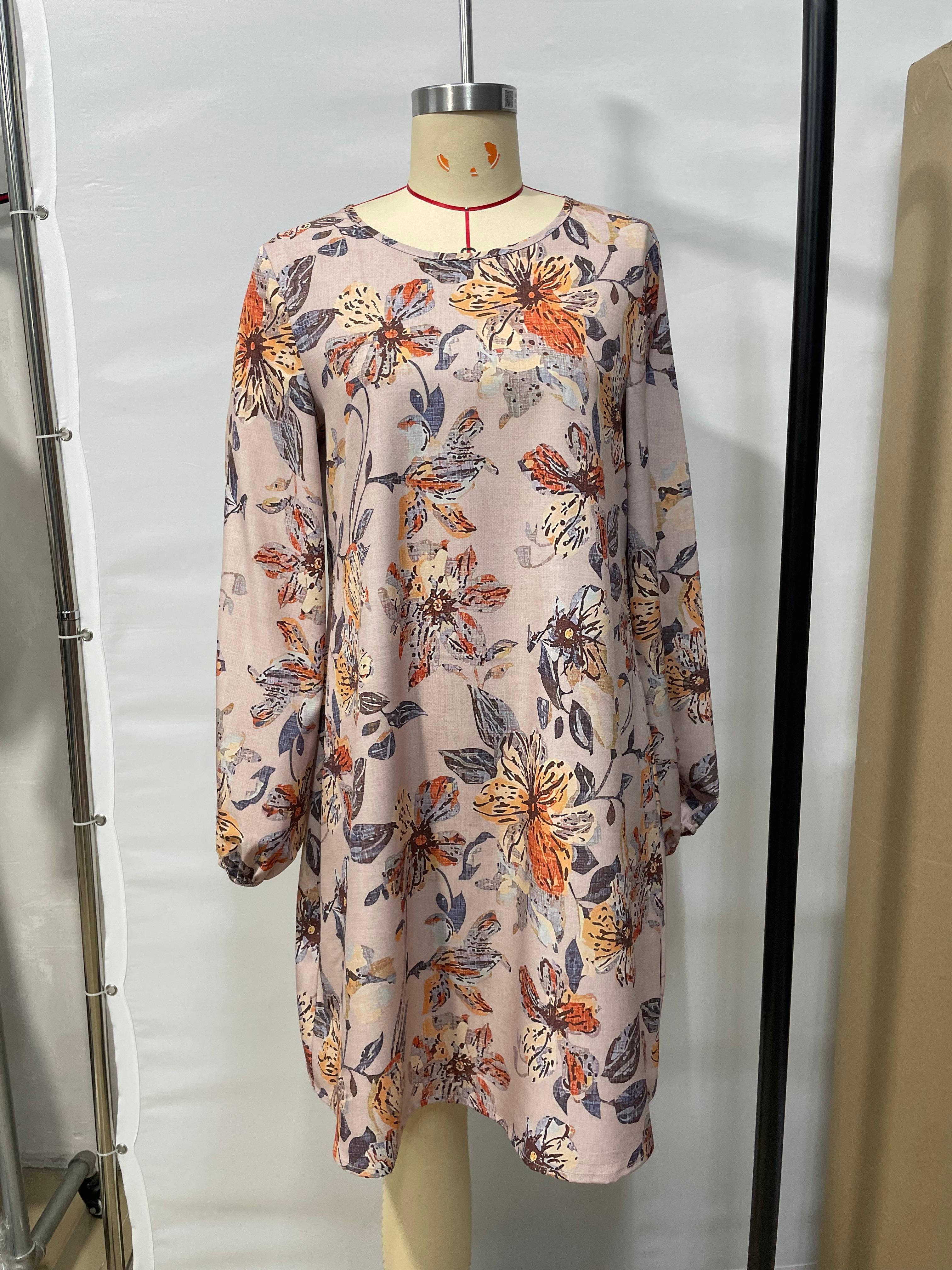 GXZ Women's Floral Print Long-Sleeve Shift Dress | Casual Elegance
