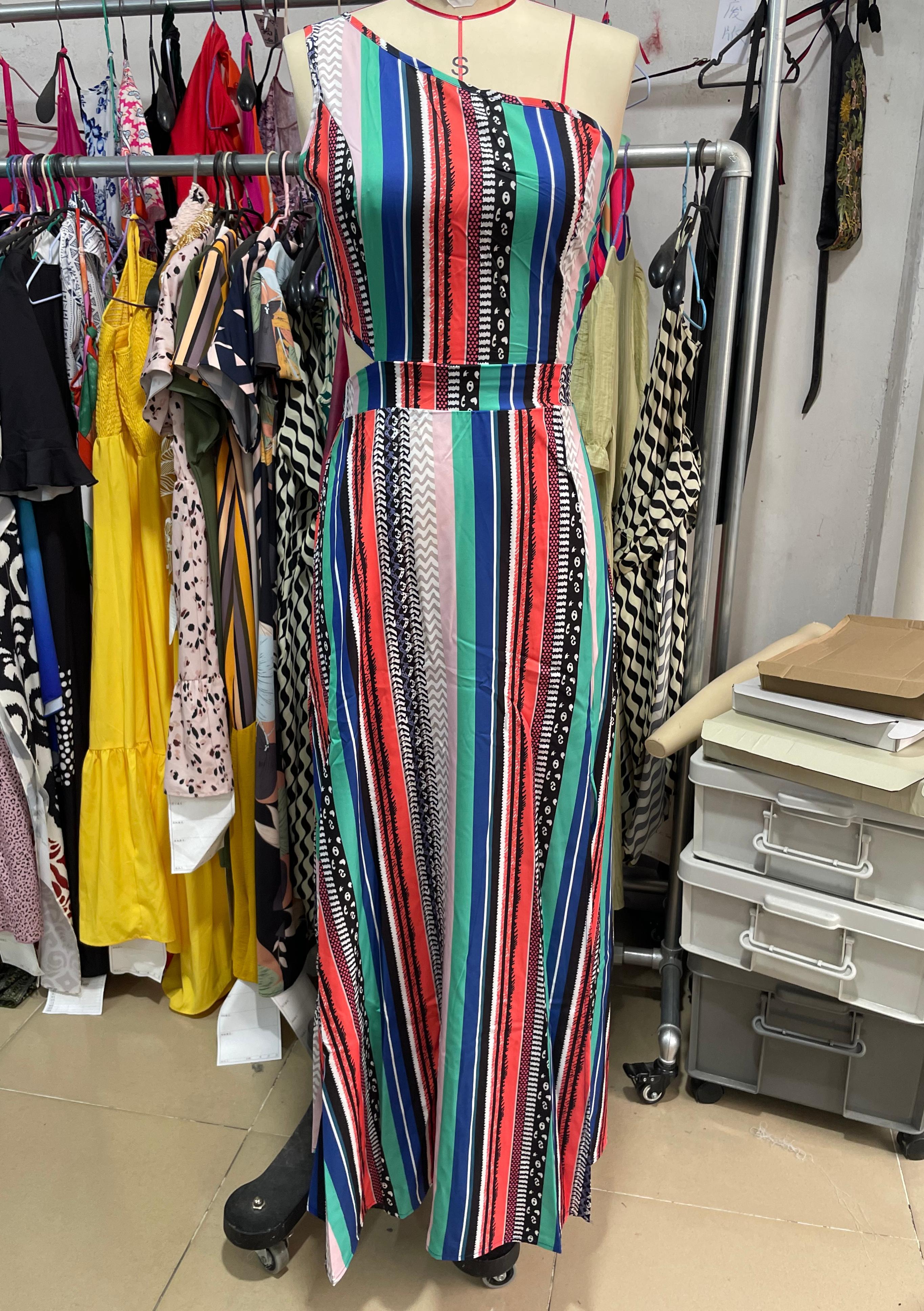 GXZ Women's One-Shoulder Striped Maxi Dress | Elegant Summer Look