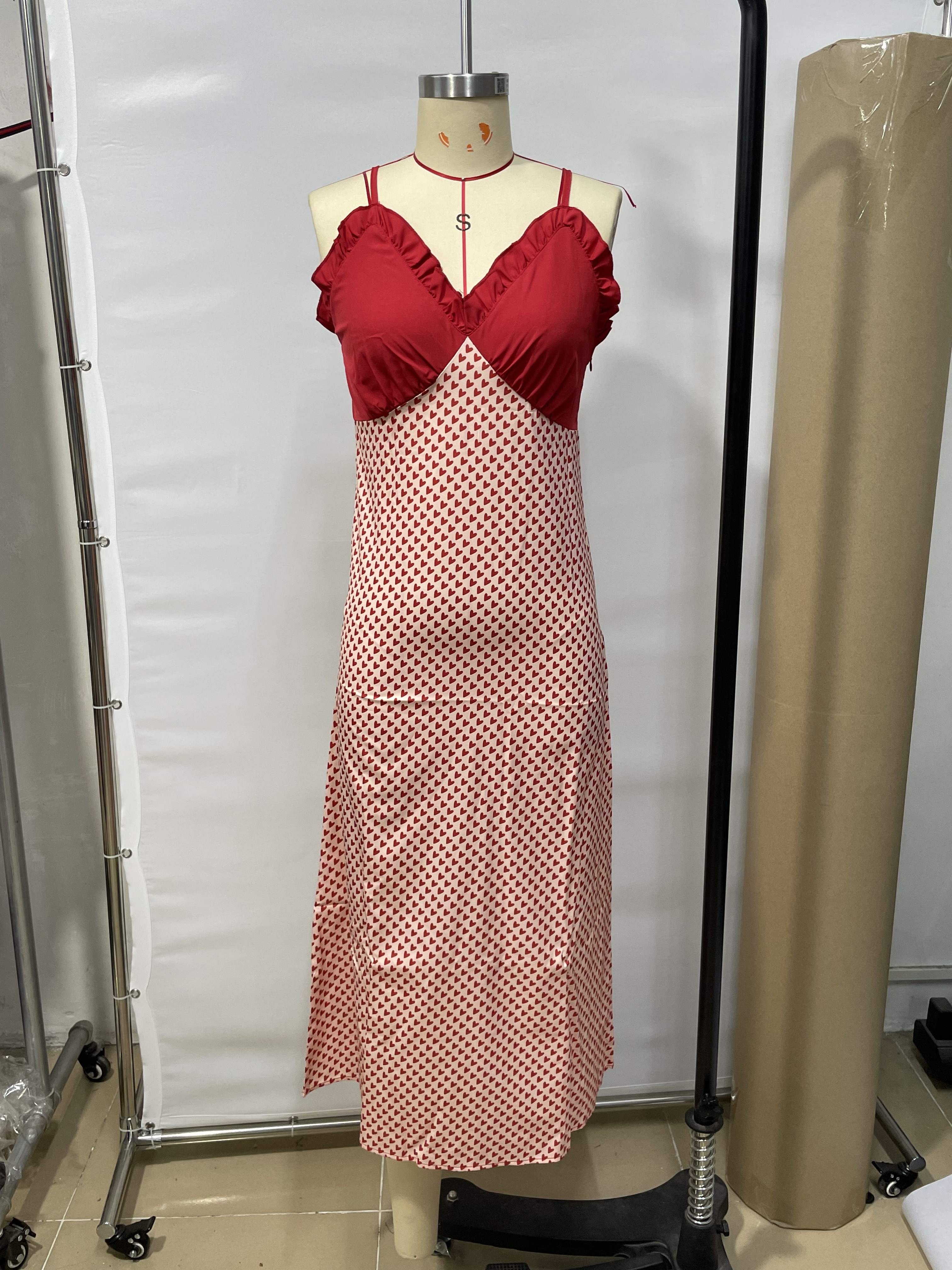 GXZ Vintage Red and White Maxi Dress | Spaghetti Strap Retro Sundress