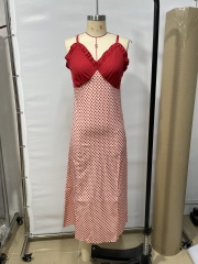 GXZ Vintage Red and White Maxi Dress | Spaghetti Strap Retro Sundress