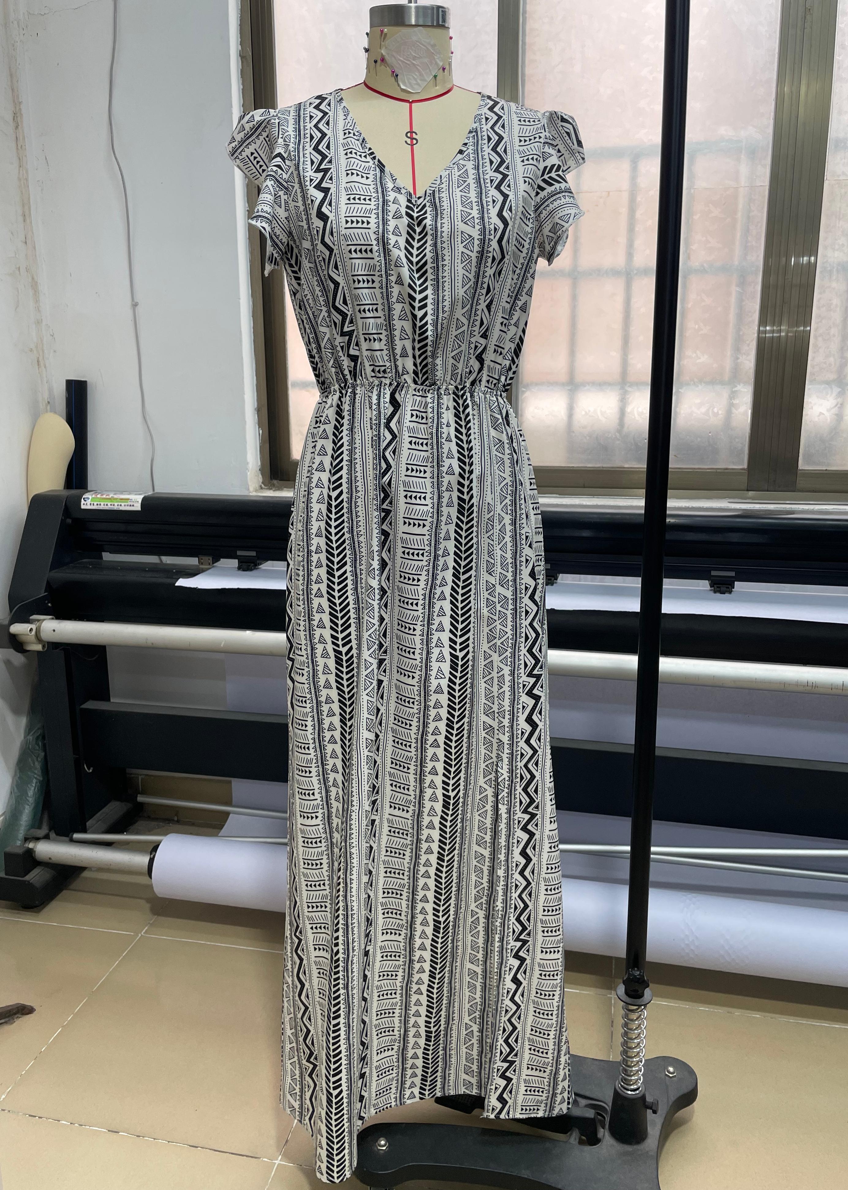 GXZ Women's Tribal Print Maxi Dress with Side Slit | Boho Chic