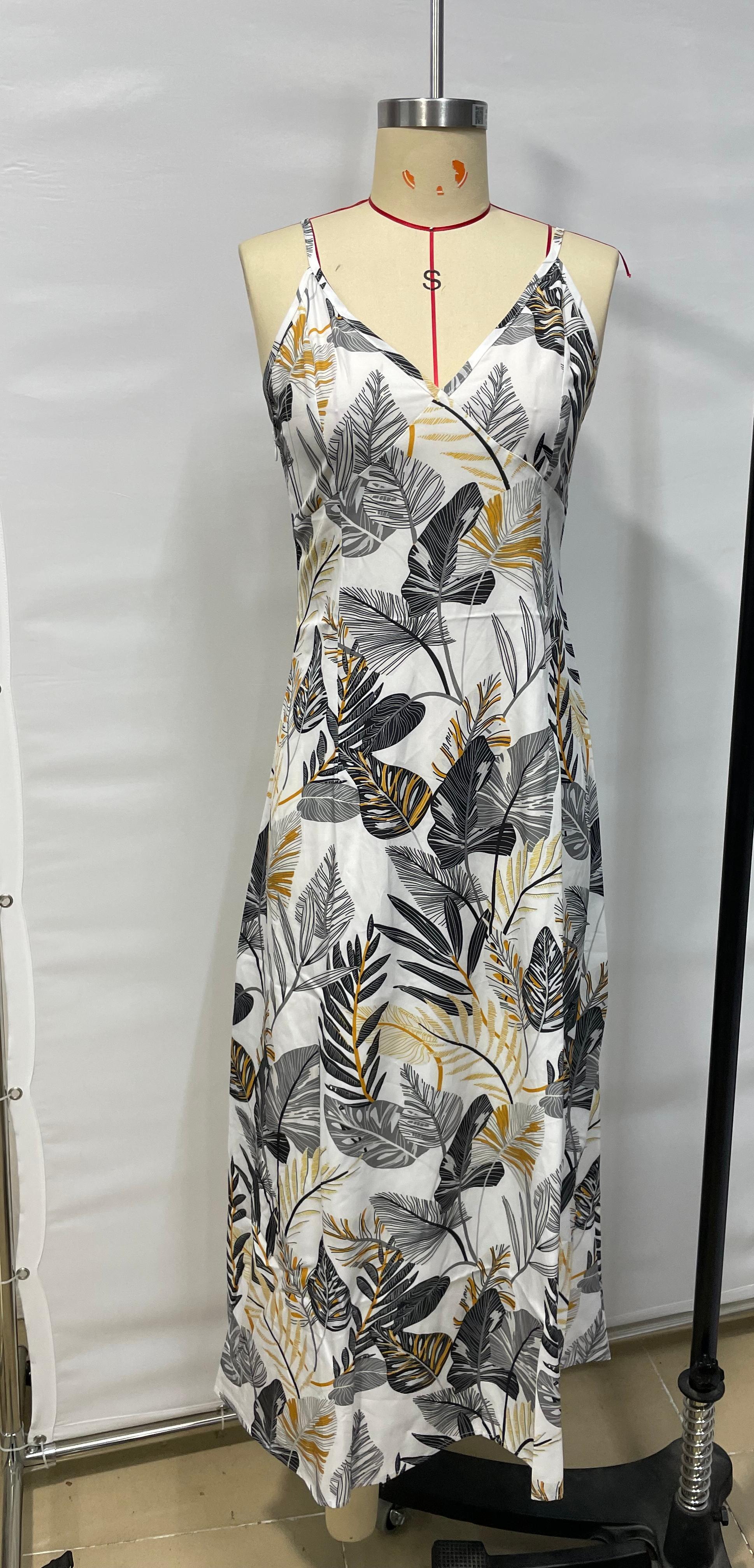 GXZ Spaghetti Strap Tropical Maxi Dress | Elegant Summer Style