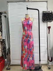 GXZ Women’s Abstract Halter Maxi Dress | Vibrant Summer Look