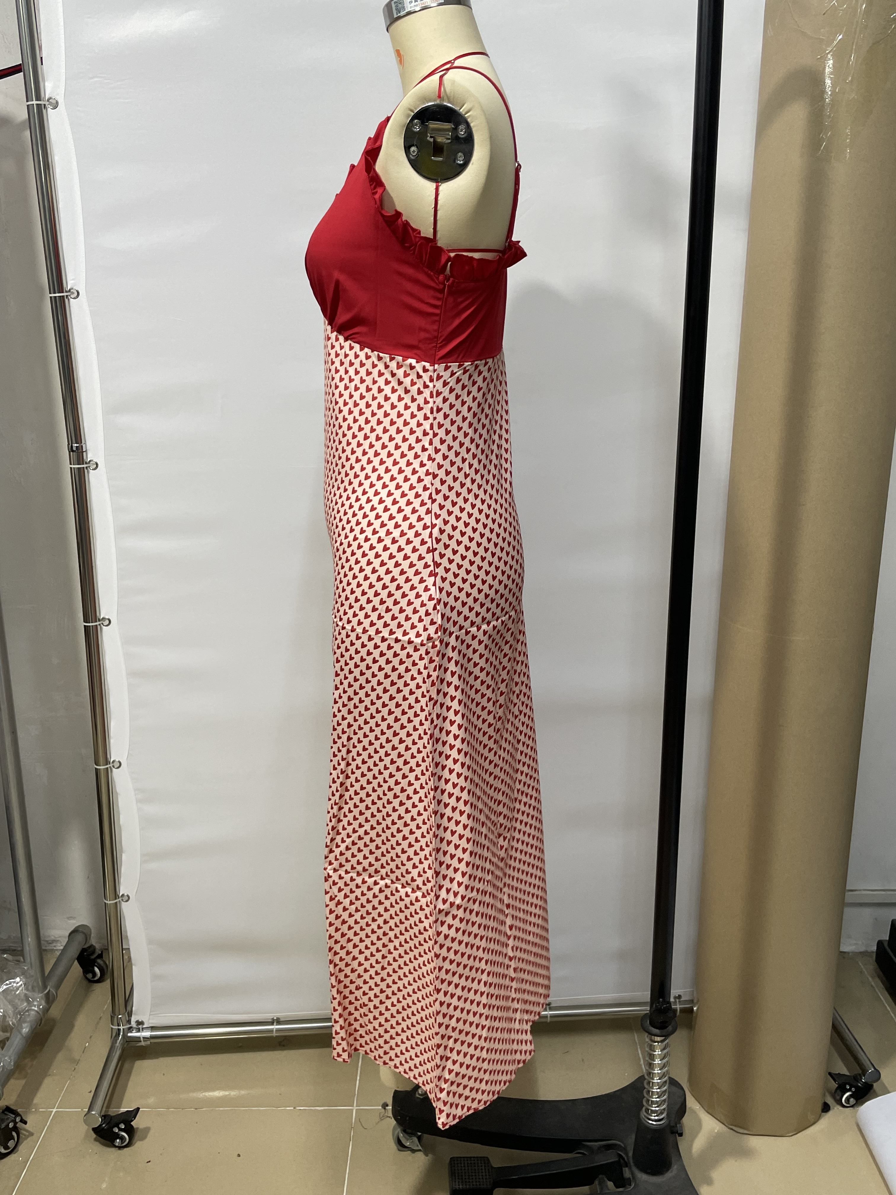 GXZ Vintage Red and White Maxi Dress | Spaghetti Strap Retro Sundress