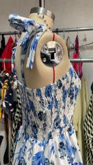 GXZ Women's Blue Floral Midi Dress | Summer Smocked Sundress