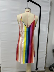 GXZ Women's Multicolor Striped Mini Dress | Vibrant Summer Style